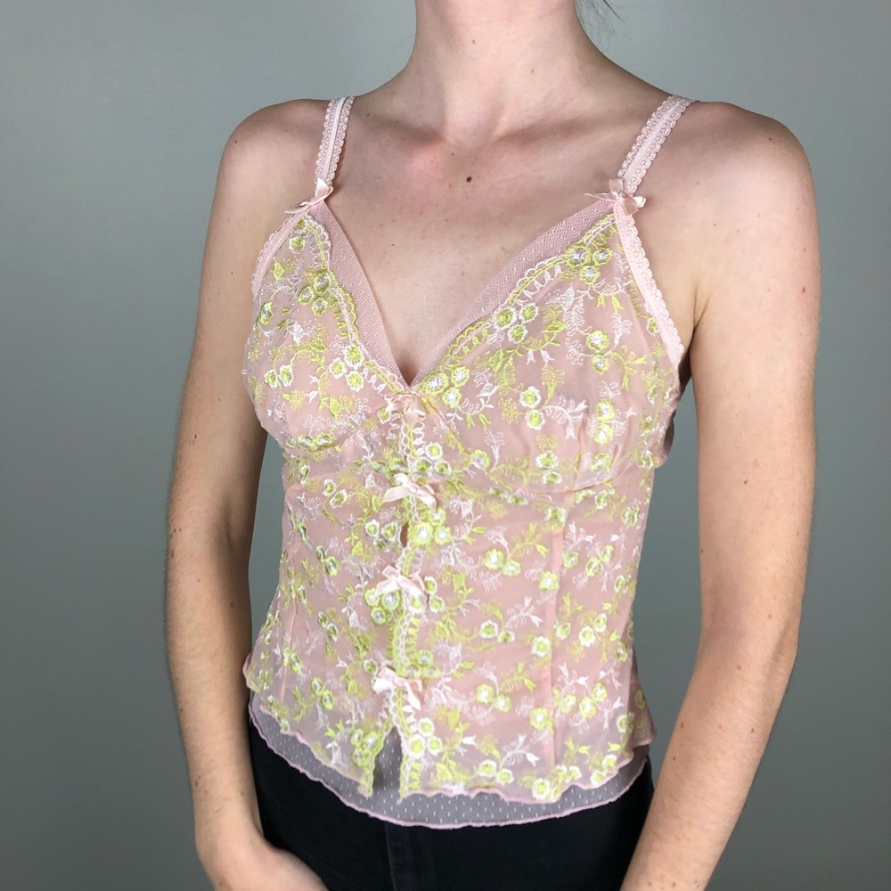 NWT Blush Floral Lace Tank Top Lingerie Mesh